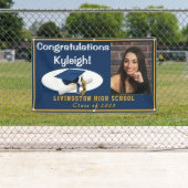 ダークブルー&金ゴールドビニール卒業写真 横断幕 (インサイチュ)