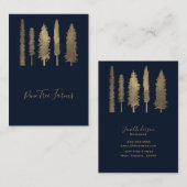 ダークブルー&金ゴールドフォレストウッドシ素朴ー 名刺 (正面/裏面)