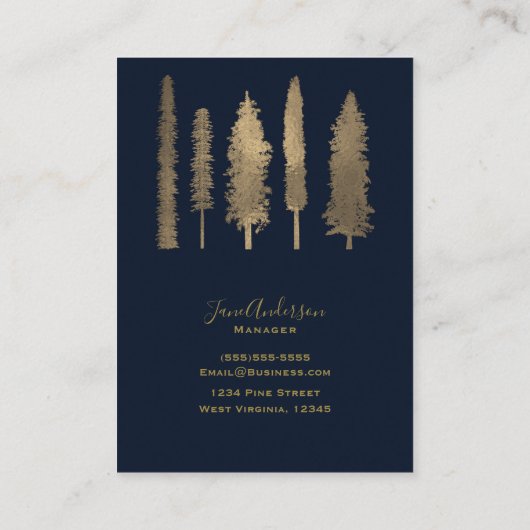 ダークブルー&金ゴールドフォレストウッドシ素朴ー 名刺 (裏面)