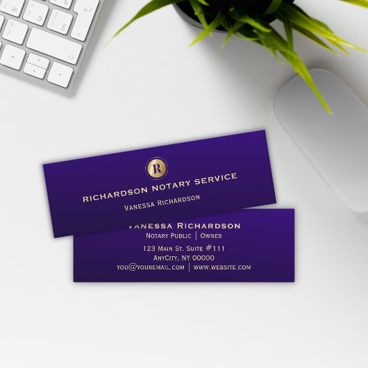 ダークブルー&金ゴールドモノグラムお洒落公証人事業 スキニー名刺