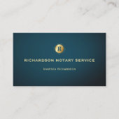 ダークブルー&金ゴールドモノグラムお洒落公証人QR写真 名刺 (正面)