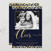 ダークブルー&金ゴールド応援紙吹雪新年写真 シーズンカード (正面/裏面)