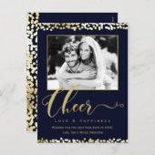 ダークブルー&金ゴールド応援紙吹雪新年写真 シーズンポストカード (正面/裏面)