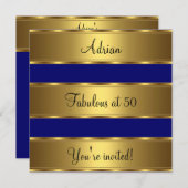 ダークブルー&金ゴールド素敵な50th誕生日パーティー 招待状 (正面/裏面)