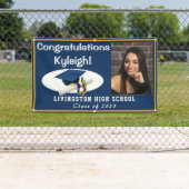 ダークブルー、金ゴールド、ホワイトビニールの卒業写真 横断幕 (インサイチュ)