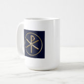 ダークブルーChi-Rhoシンボルの金ゴールド コーヒーマグカップ (正面左)