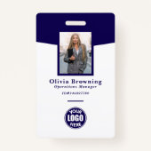 ダークブルーIDフォトロゴ&バーコードプロフェッショナル バッジ (正面)