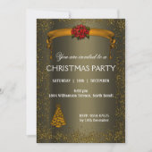 ダークブロンズと金ゴールドグリッタークリスマス 招待状 (正面)