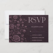 ダークプラムの贋装飾バラの結婚式RSVP 出欠カード (正面)