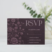 ダークプラムの贋装飾バラの結婚式RSVP 出欠カード (スタンド正面)