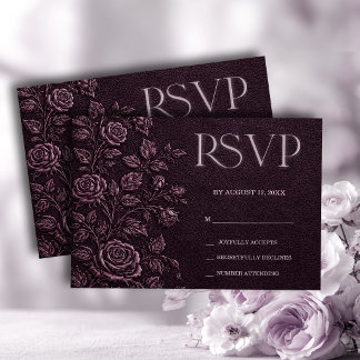 ダークプラムの贋装飾バラの結婚式RSVP 出欠カード