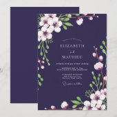 ダークプラムの野生の花の結婚式 招待状 (正面/裏面)