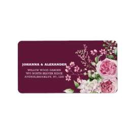 ダークプラムウォーターカラー牡丹結婚の差出人住所 ラベル