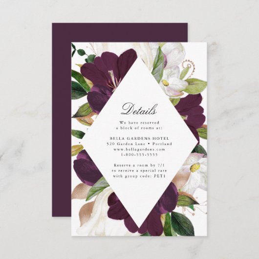 ダークプラムフローラ |の結婚詳細カード 出欠カード (正面/裏面)