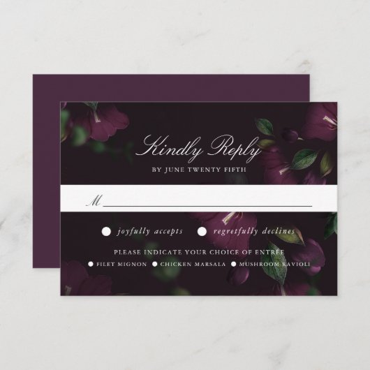 ダークプラムフローラ RSVPカード（食事の選択あり） 出欠カード (正面/裏面)
