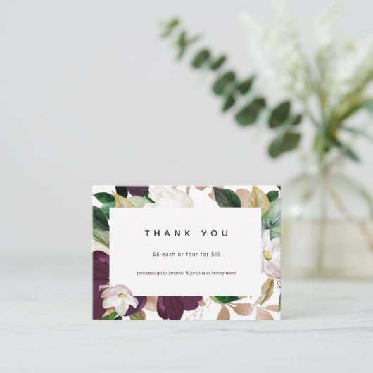 ダークプラムベルベットとホワイトのブライダルシャワーくじ エンクロージャーカード (スタンド正面)