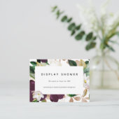 ダークプラムベルベットとホワイトブライダルシャワーディスプレイ エンクロージャーカード (スタンド正面)