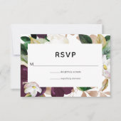 ダークプラムベルベットとホワイト春結婚フローラ 出欠カード (正面)