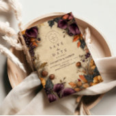 ダークプラム秋のフローラ結婚ズ セーブザデート