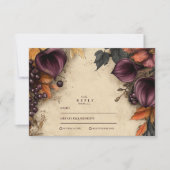 ダークプラム秋のフローラ結婚ズ 出欠カード (正面)