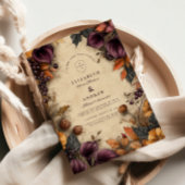 ダークプラム秋のフローラ結婚ズ 招待状