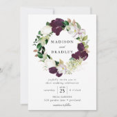 ダークプラム フローラルリース | 結婚式 招待状 (正面)