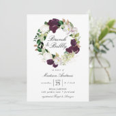ダークプラム フローラル リース | ブランチ & バブル 招待状 (スタンド正面)