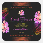 ダークプロダクトラベルエキゾチックなレインボーハワイの花 スクエアシール (正面)