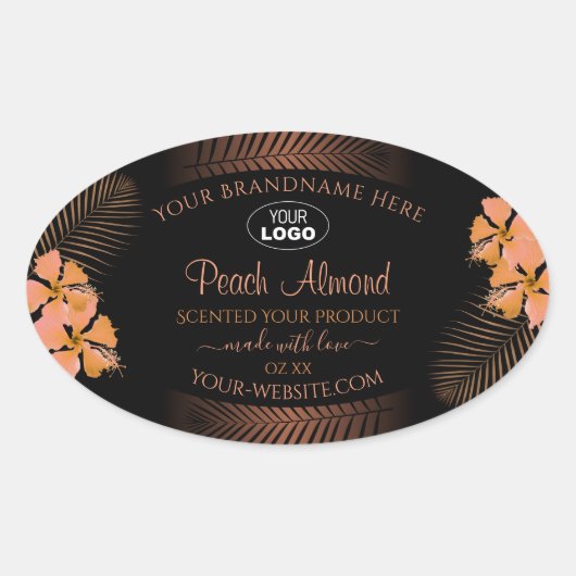 ダークプロダクトラベルオレンジ色のエキゾチックな花ロゴを追加 楕円形シール (正面)