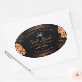 ダークプロダクトラベルオレンジ色のエキゾチックな花ロゴを追加 楕円形シール