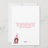 ダークヘアのピンクのクリスマスガール格言 すてき シーズンカード (裏面)