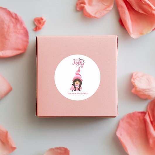 ダークヘアのピンクのクリスマスガール格言 すてき ラウンドシール