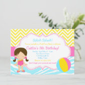 ダークヘアの女の子のプールパーティーバッシュパーティー 招待状 (スタンド正面)