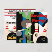 ダークヘアの少年のボウリングパーティー招待状 招待状 (正面/裏面)