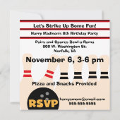 ダークヘアの少年のボウリングパーティー招待状 招待状 (裏面)