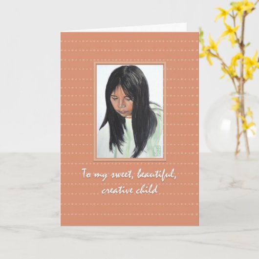 ダークヘアドーターガール誕生日 カード (黄色い花)