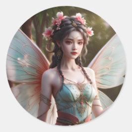 ダークヘアピンクアンドグリーン春妖精ファンタジー ラウンドシール
