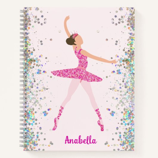 ダークヘアピンクグリッタードレスバレリナピンククラウン ノートブック (正面)
