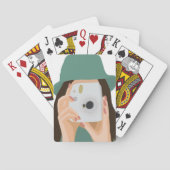 ダークヘア図解入りの、写真付きののフォトグラファー少女 トランプ (裏面)