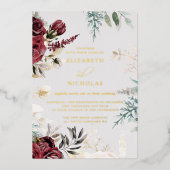 ダークベルベットバーガンディローズ | 秋冬ウェディング 箔招待状 (正面)