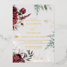 ダークベルベットバーガンディローズ | 秋冬ウェディング 箔招待状