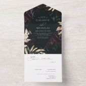 ダークベルベットブルゴーニュバラ 秋の冬の結婚式 オールインワン招待状 (内側)