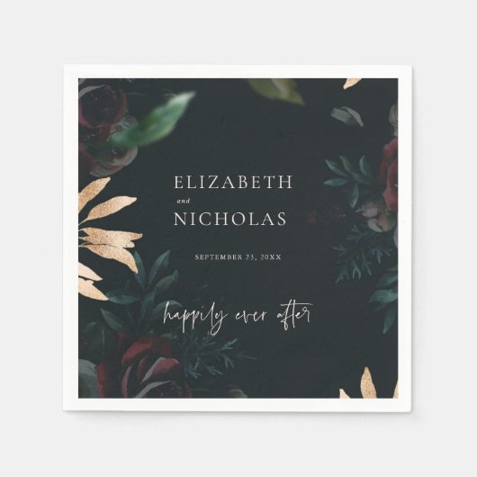 ダークベルベットブルゴーニュバラ 秋の冬の結婚式 スタンダードカクテルナプキン (正面)