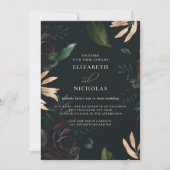 ダークベルベットブルゴーニュバラ 秋の冬の結婚式 招待状 (正面)