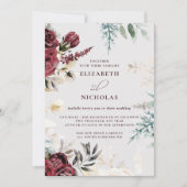 ダークベルベットブルゴーニュバラ 秋の冬の結婚式 招待状 (正面)