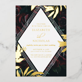 ダークベルベットブルゴーニュバラ 秋の冬の結婚式 箔招待状