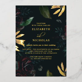 ダークベルベットブルゴーニュバラ 秋の冬の結婚式 箔招待状