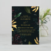 ダークベルベットブルゴーニュバラ 秋の冬の結婚式 箔招待状 (立ち正面)