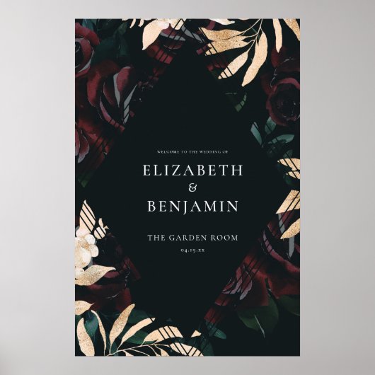 ダークベルベットブルゴーニュバラ |秋結婚の歓迎 ポスター (正面)