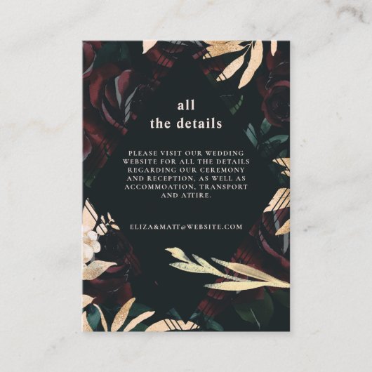 ダークベルベットブルゴーニュバラ |秋結婚の詳細 エンクロージャーカード (正面)